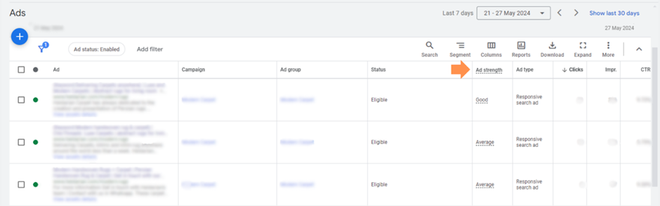 Google Ads interface showing active ads and Ad Preview tool