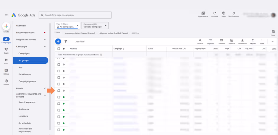 Paused ad group in Google Ads causing campaign to get no impressions