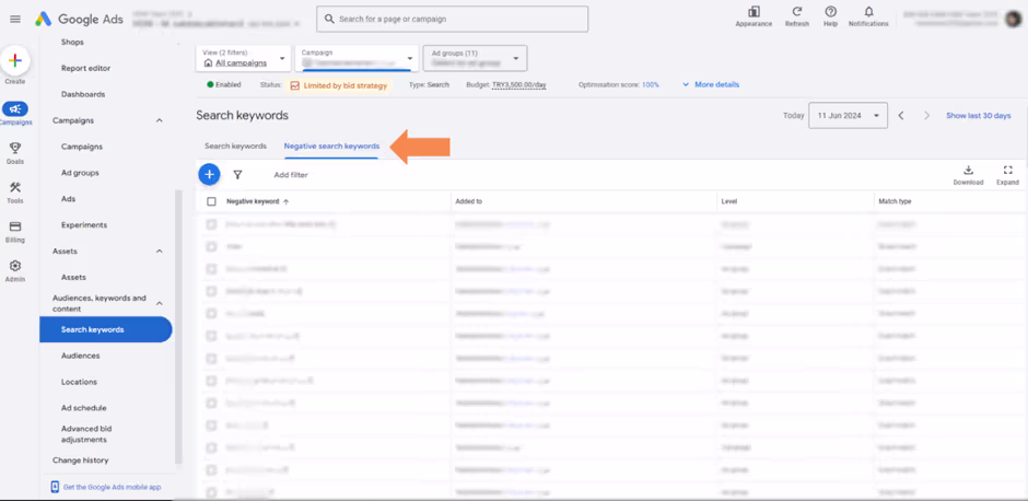 Negative keyword list in Google Ads blocking relevant search traffic