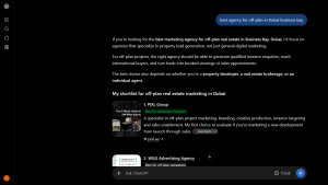 ChatGPT Screenshot about best agency for off-plan in Dubai